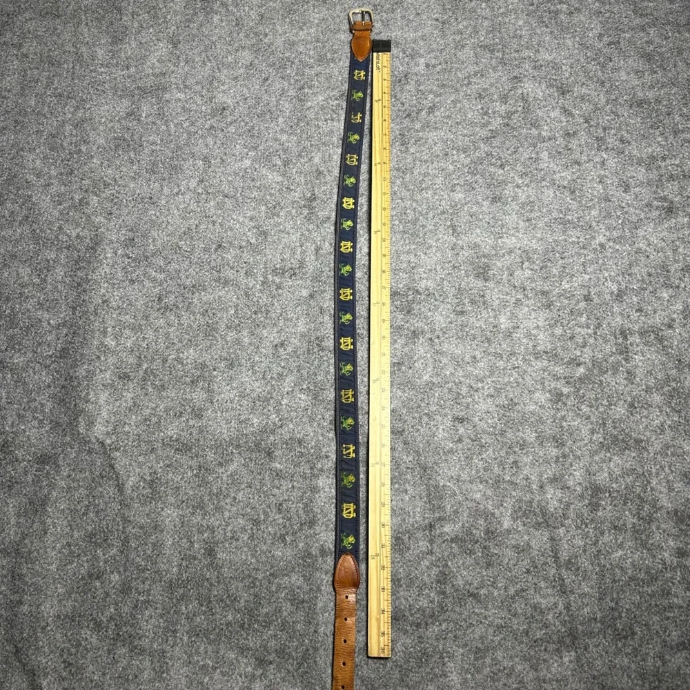 Vintage Notre Dame Fighting Irish Navy Blue Webbed Leather Belt Size L 34-40